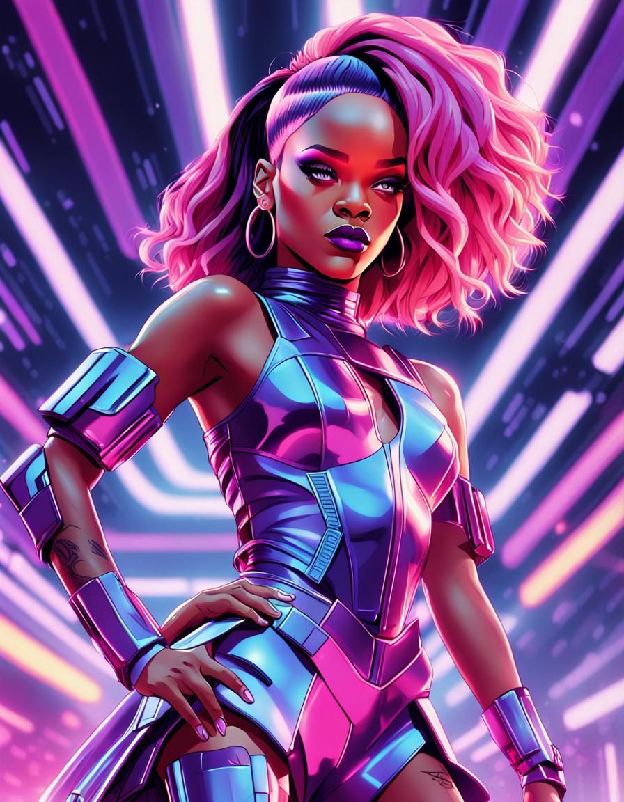Rihanna's Futuristic Runway Performance: A Comic Book Illust...