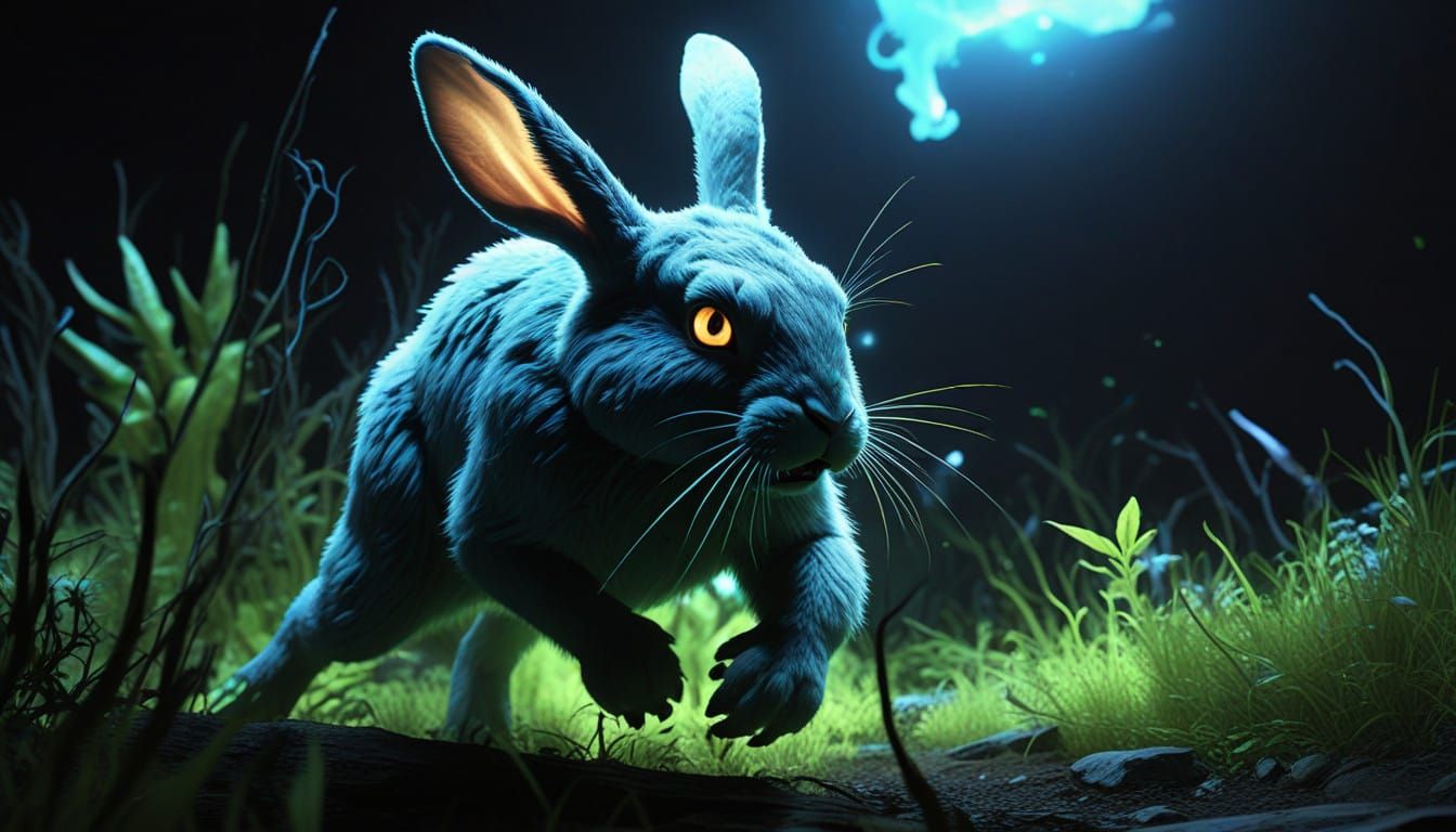 Glowing Rabbit Monster Attacks Carter in a Futuristic Aesthe...