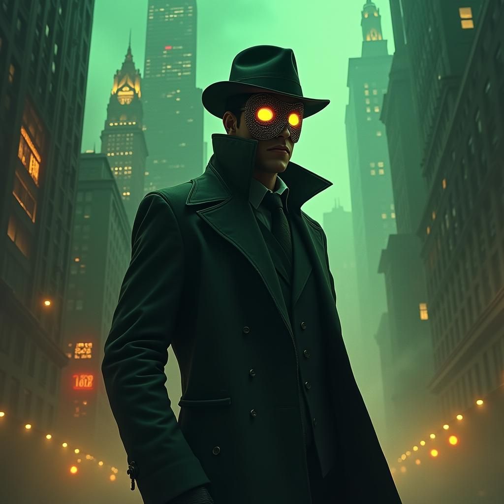 Noir Detective in Emerald City, Matte Painting