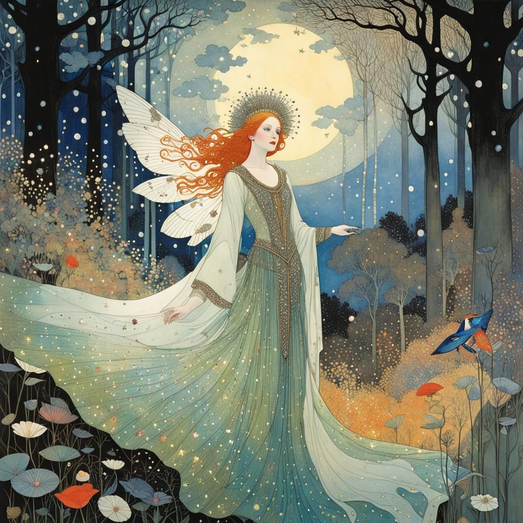 Surreal Goddess of the Forest in Glittering Starlight