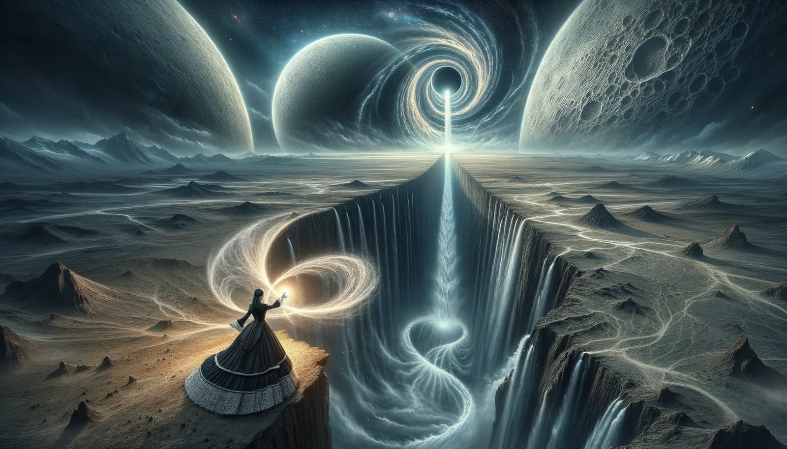 Extraterrestrial Landscape with Lunar Waterfall and Victoria...