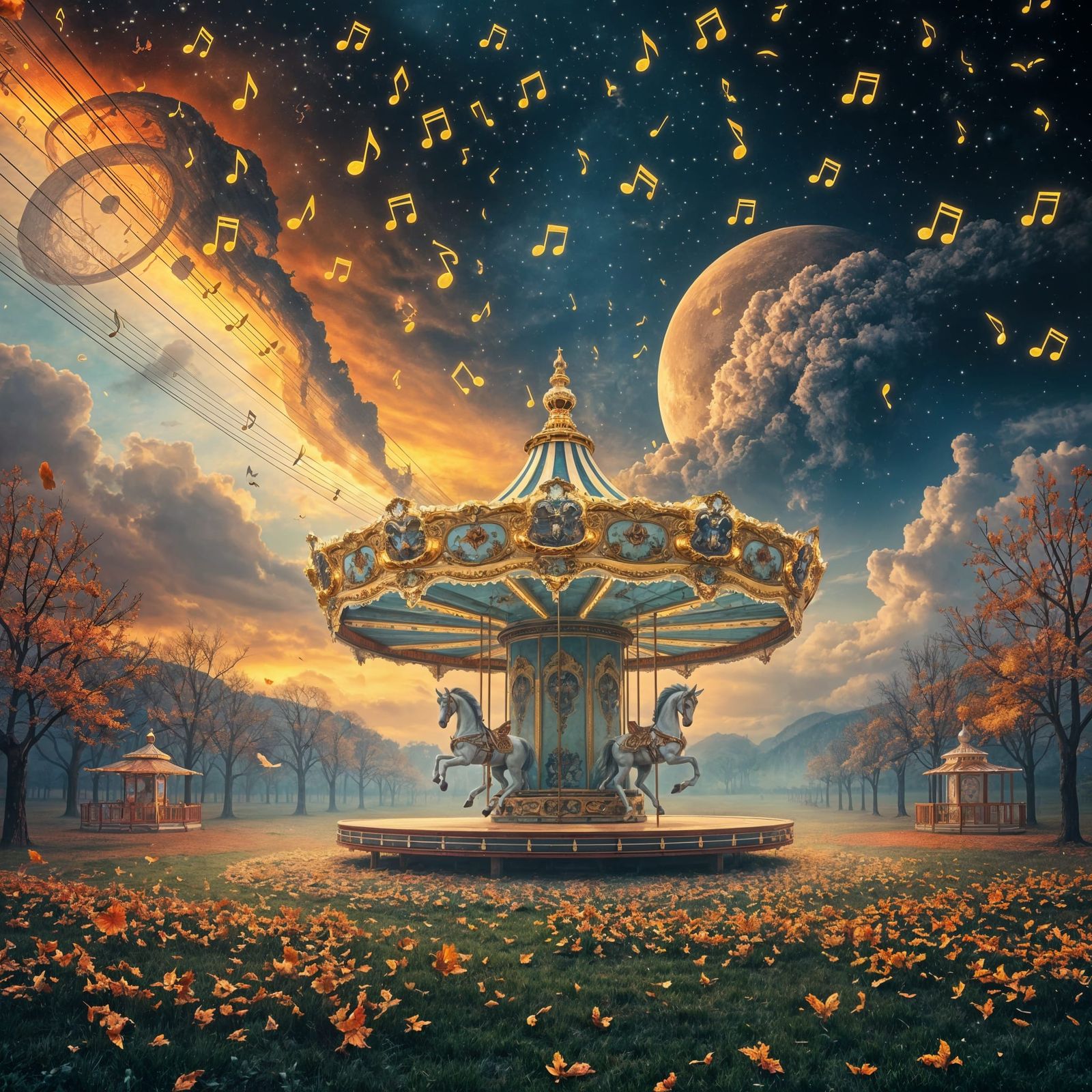 Dreamlike Musical Landscape with Spectral Carousel