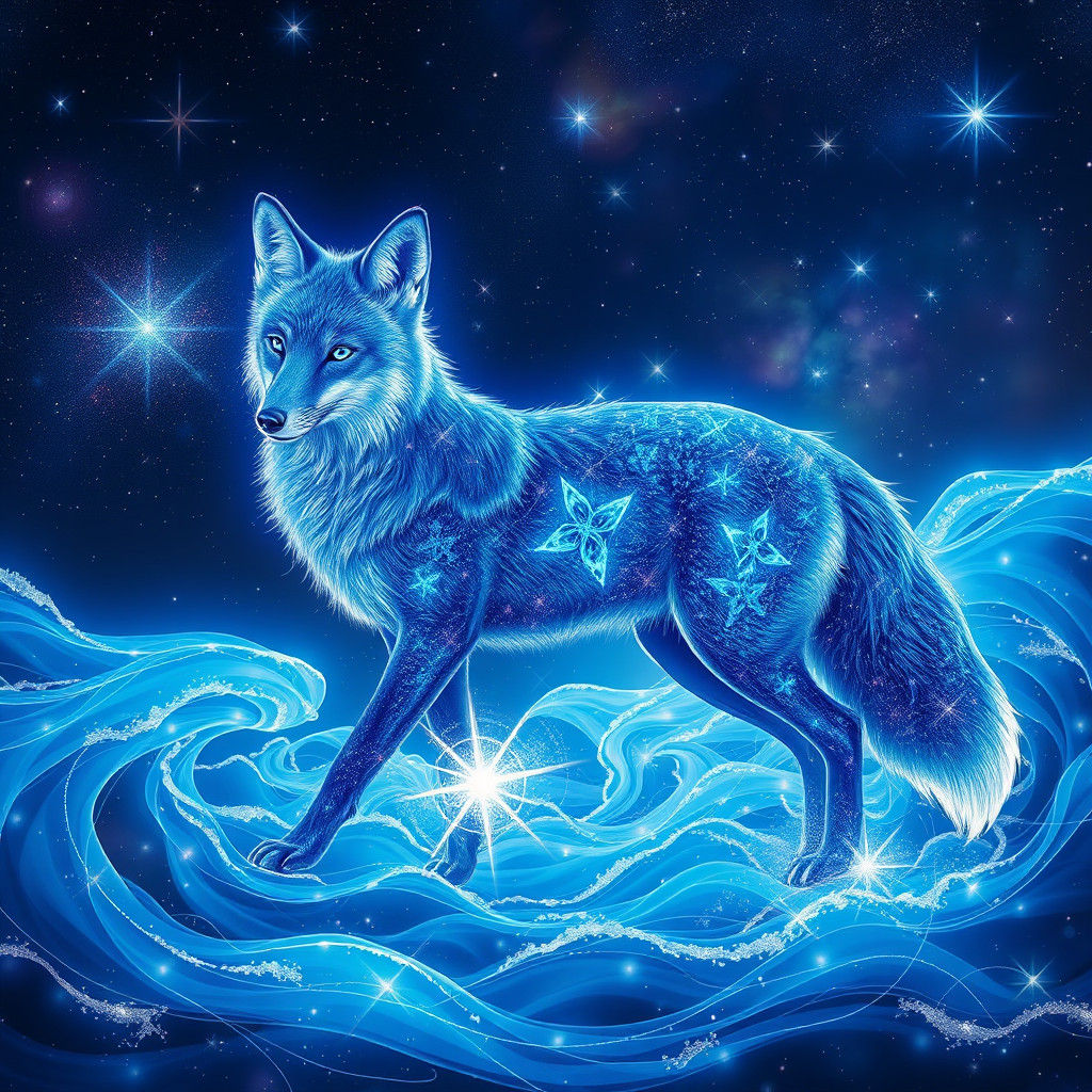 Sapphire Ocean Fox in Cosmic Illustration Style