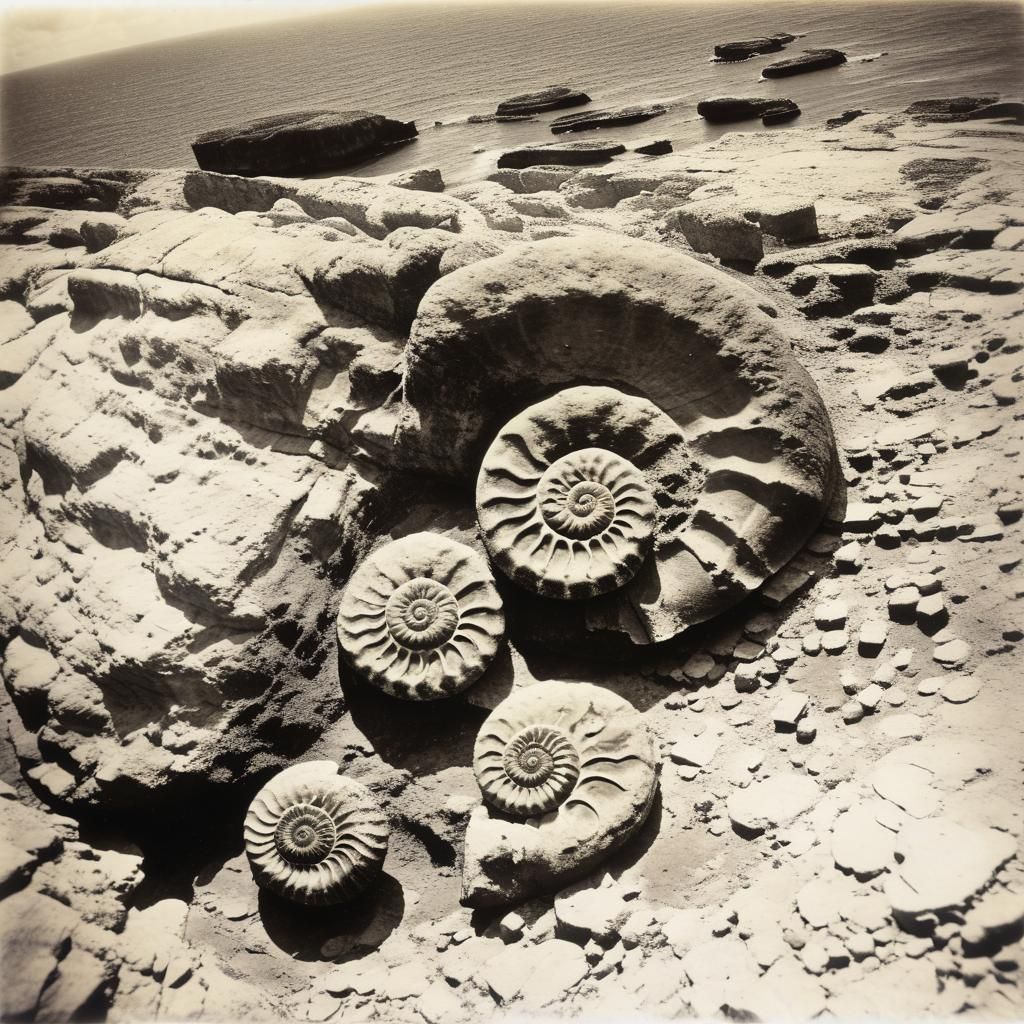 Ammonite Fossils in Dorset Cliff Face