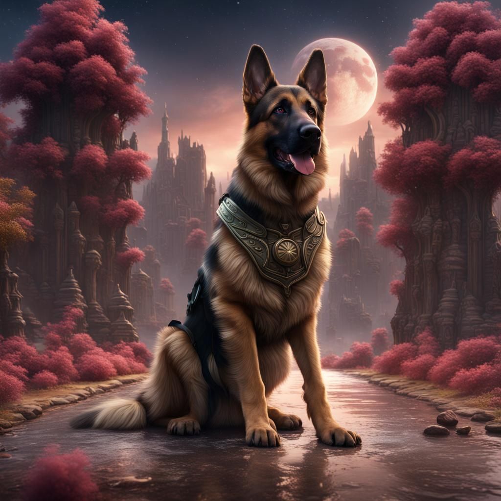 Man and German Shepherd in Cosmos: Detailed Matte Painting
