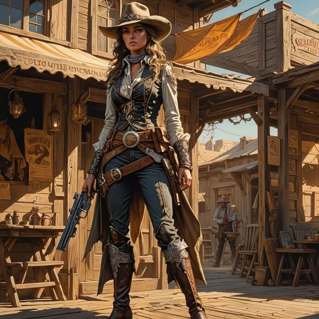 Western Gunfighter Woman in Golden Hour Light