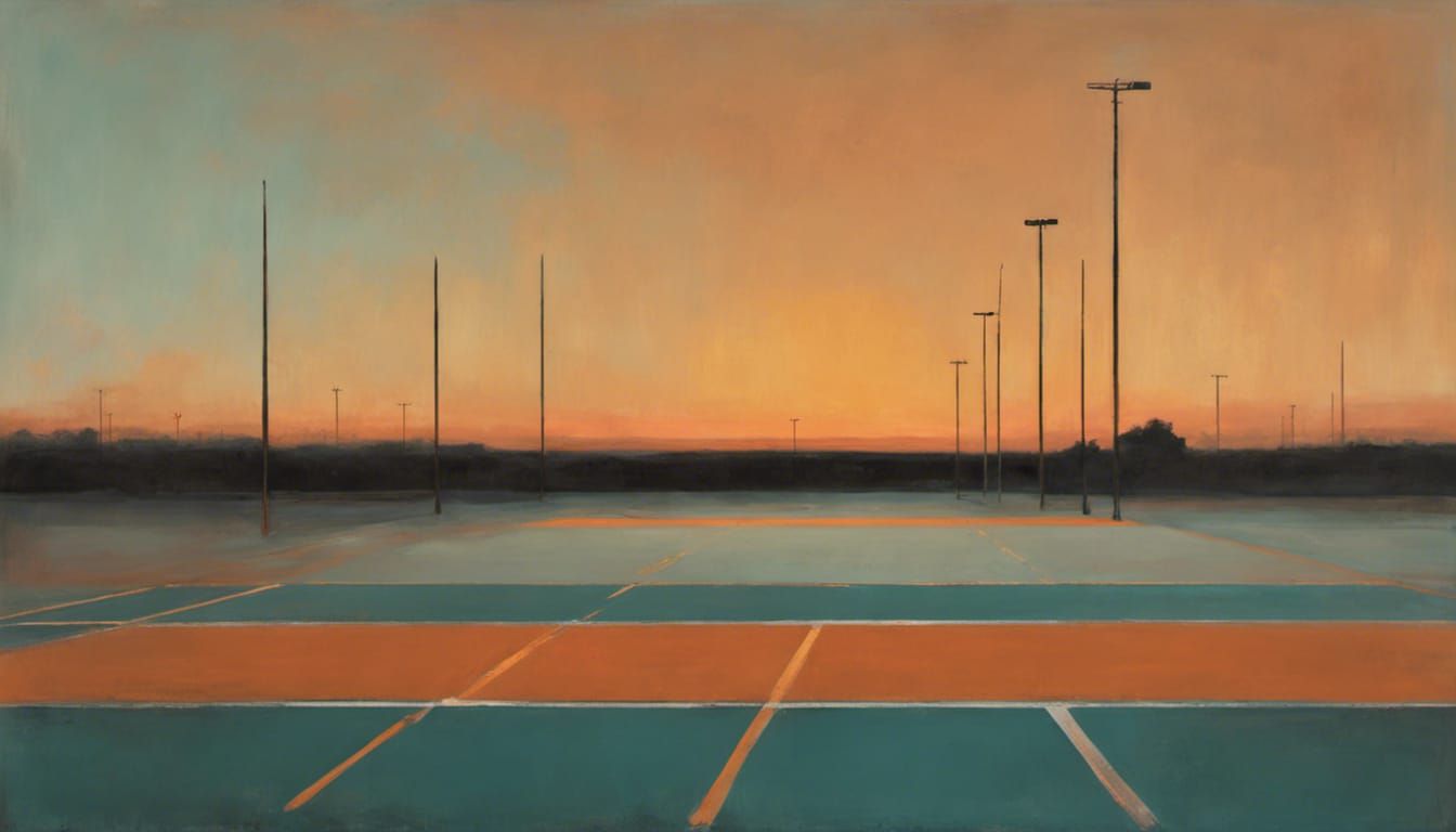 Desolate Parking Lot Sunset in Tonalist Style