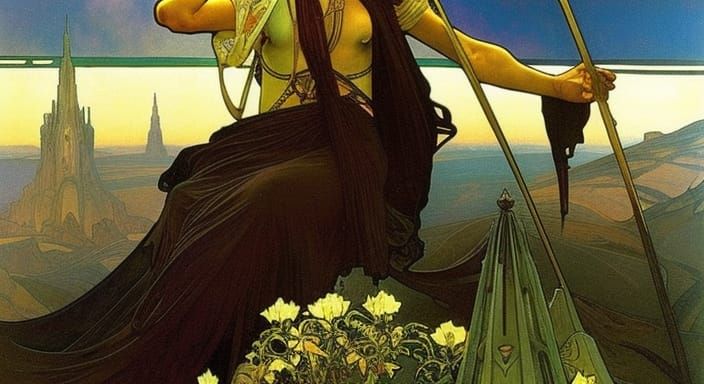 Fantasy Landscape in Alphonse Mucha Style