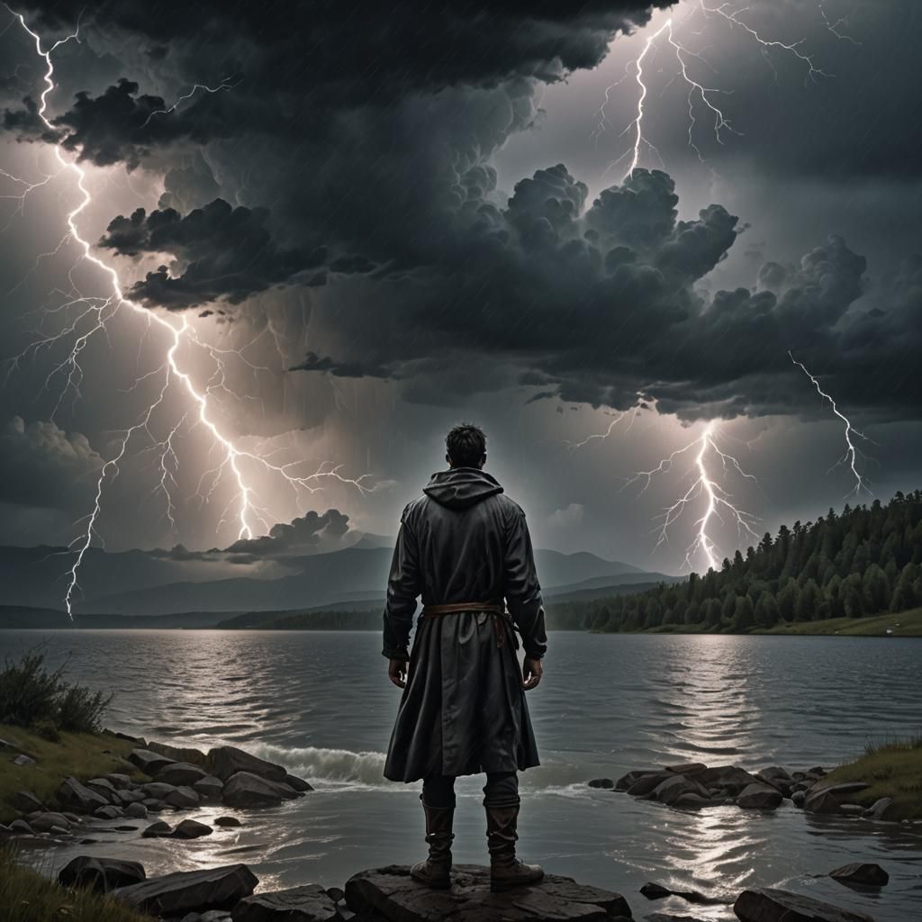 Dramatic Stormy Landscape with Lone Figure