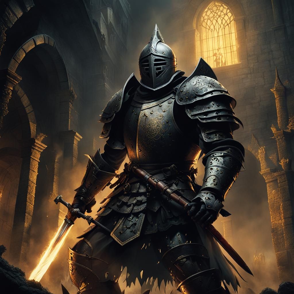 Knight Battles Horror in Dark Fantasy Castle