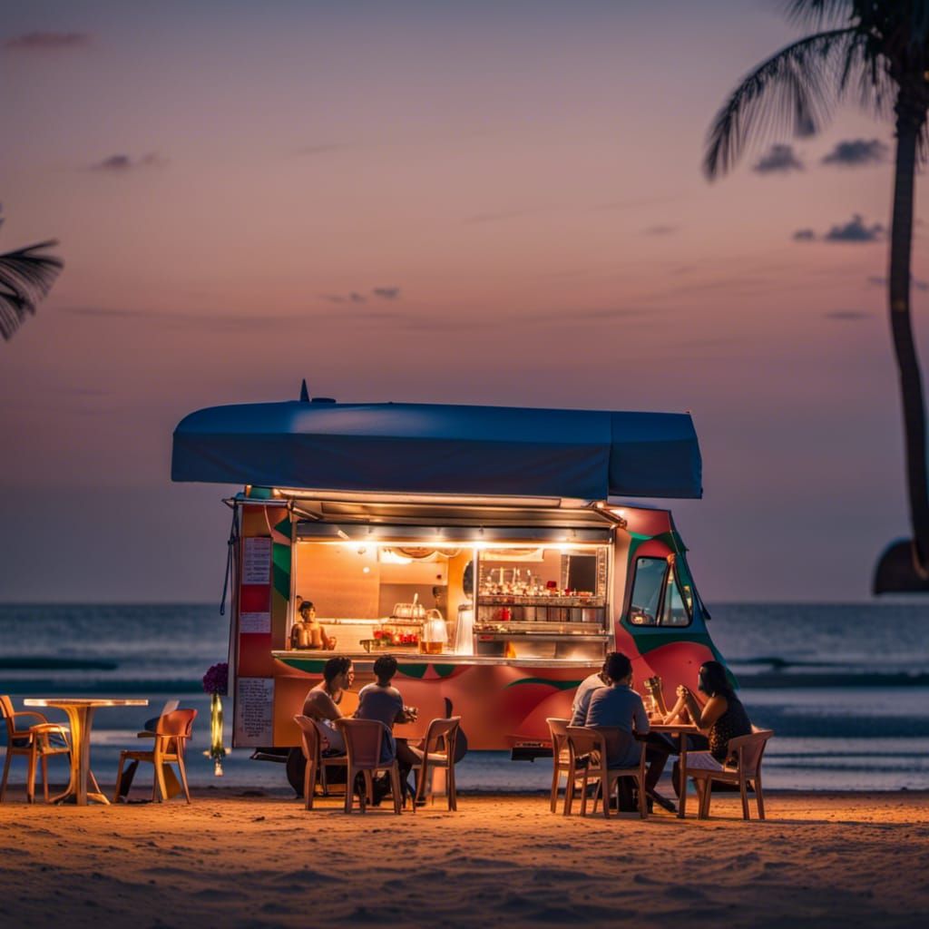 Beachside Food Truck at Night: Professional Photography