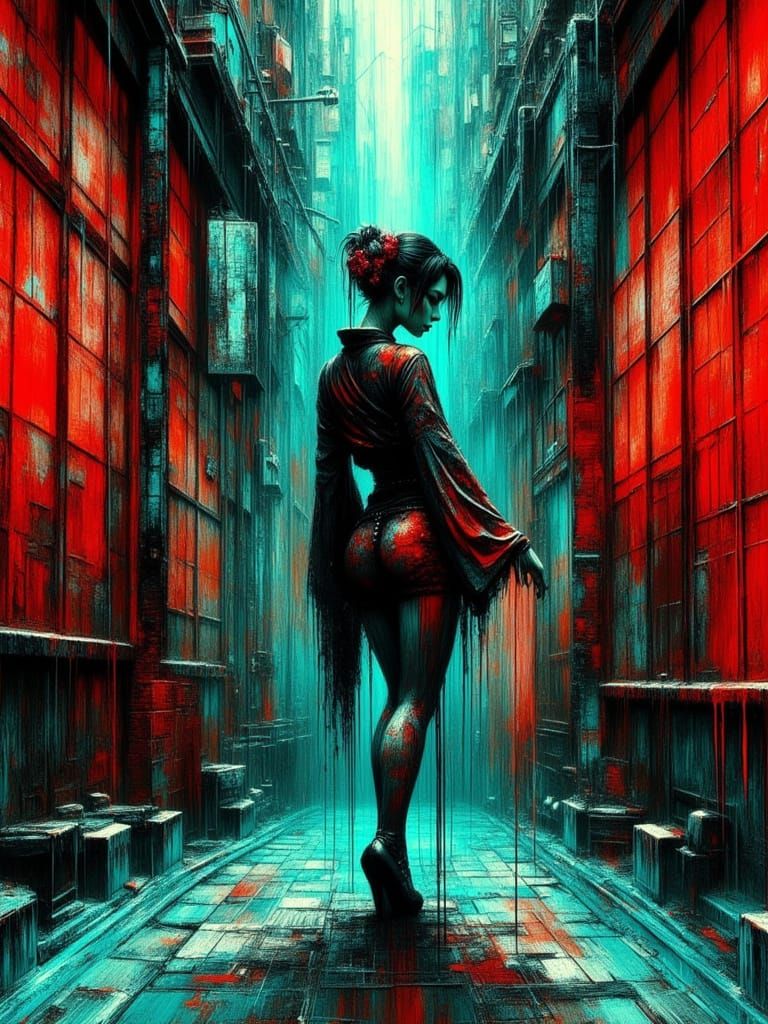 Cyberpunk Geisha Punk Pin-Up with Devastated Soul