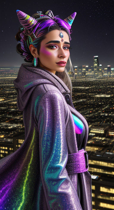 Cosmic Visionary Zebra Goddess in Klimt-Style Holographic Po...