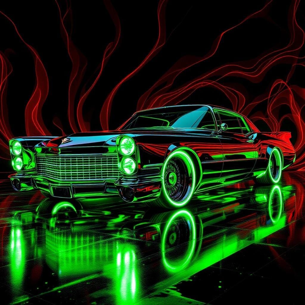 Futuristic Chrome Cadillac with Neon Rims