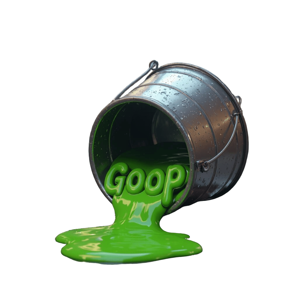 Cartoon Metallic Bucket Spills Green Goop Down Drain