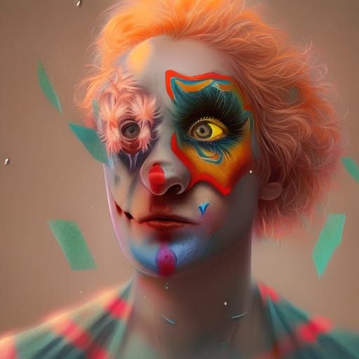 Detailed Sad Clown Portrait in Splash Art Style