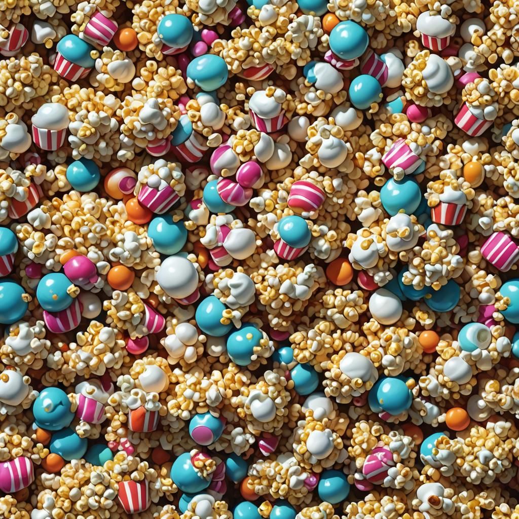 Whimsical Popcorn Monster in Candy Art Style