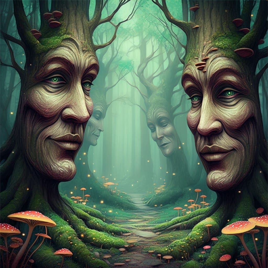 Eerie Woodland Illustration in Surrealist Style