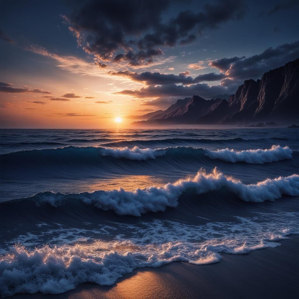 Incredible Monochromatic Indigo Sunset, Hyperdetailed and Ci...