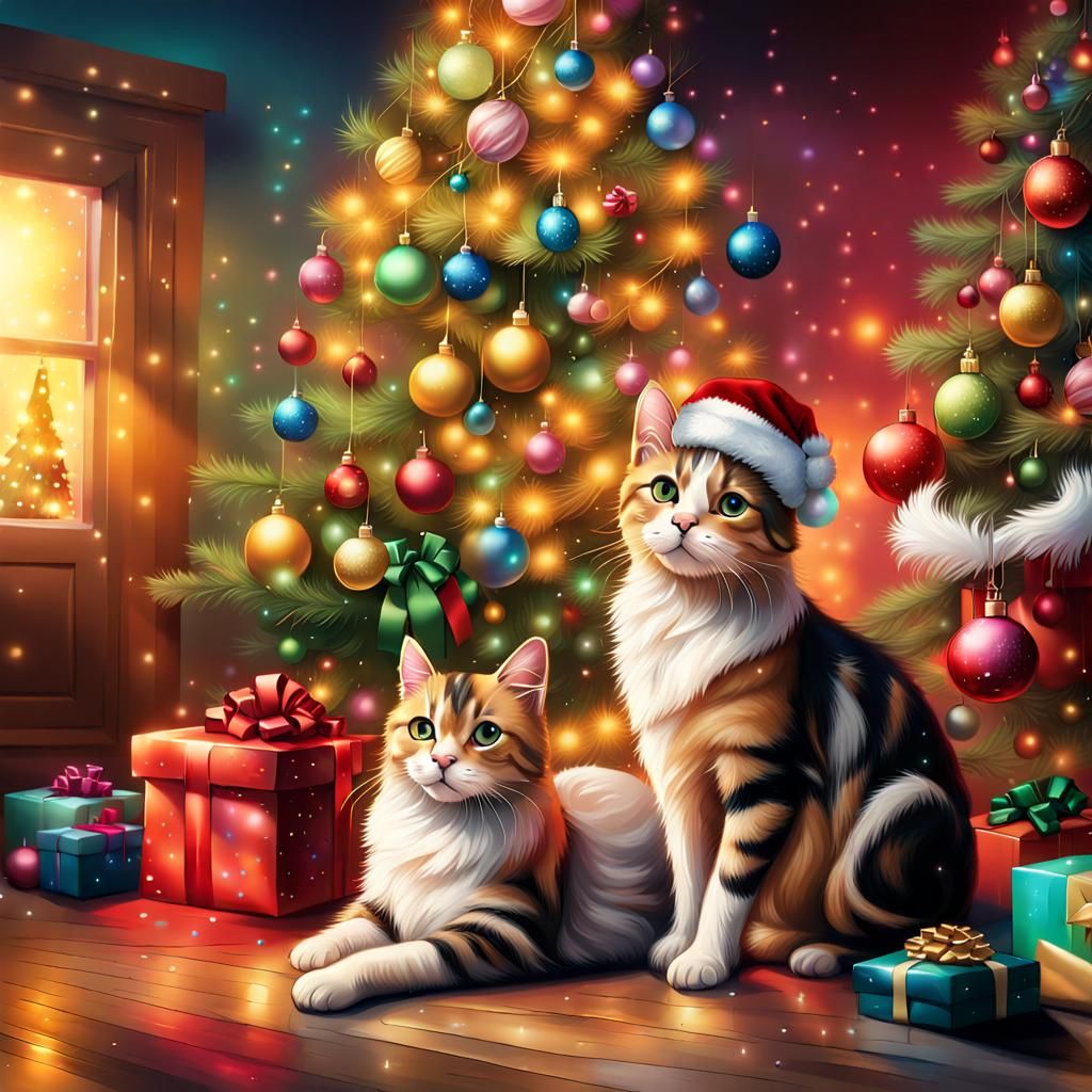 Festive Cats and Dogs Celebrate Christmas