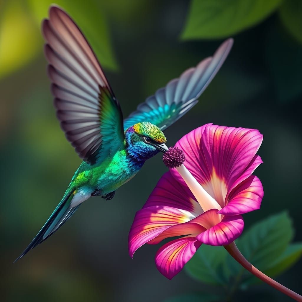 Vibrant Emerald Hummingbird in Tropical Paradise