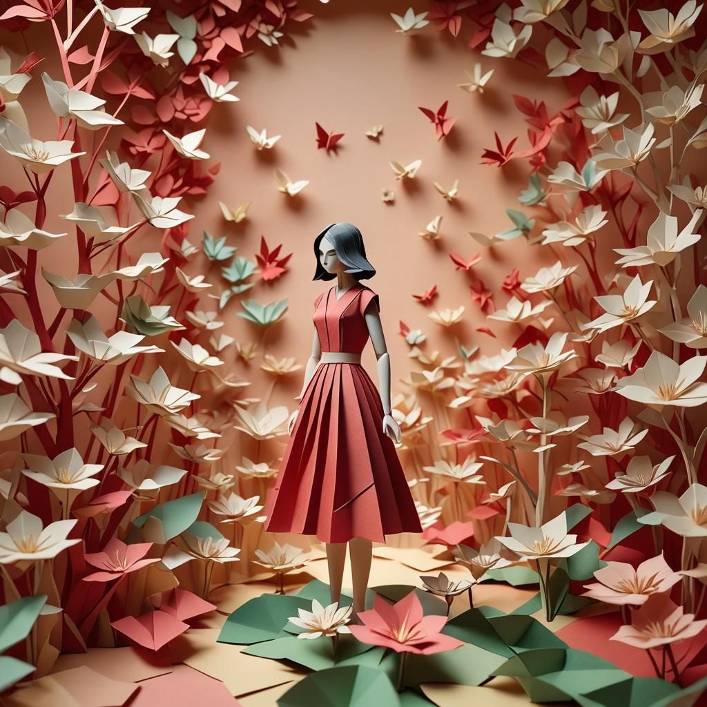 Girl in Paper Garden: Origami Papercraft Art