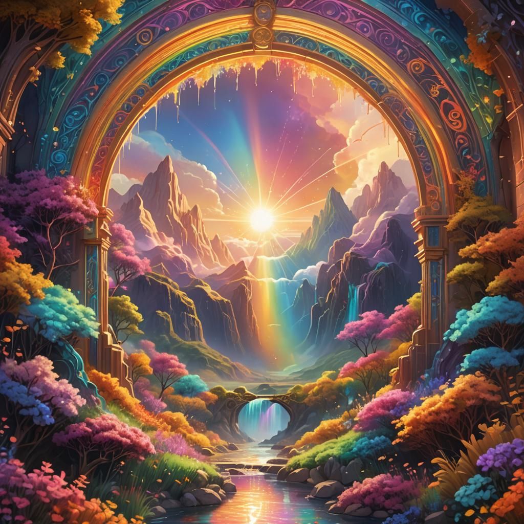 Iridescent Portal with Rainbow: Vibrant Concept Art