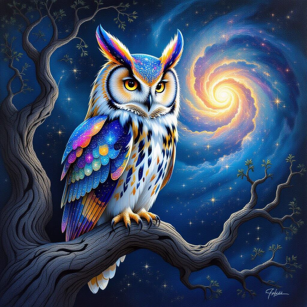 Celestial Owl of Stardust and Nebulae in Pencil Drawing Styl...