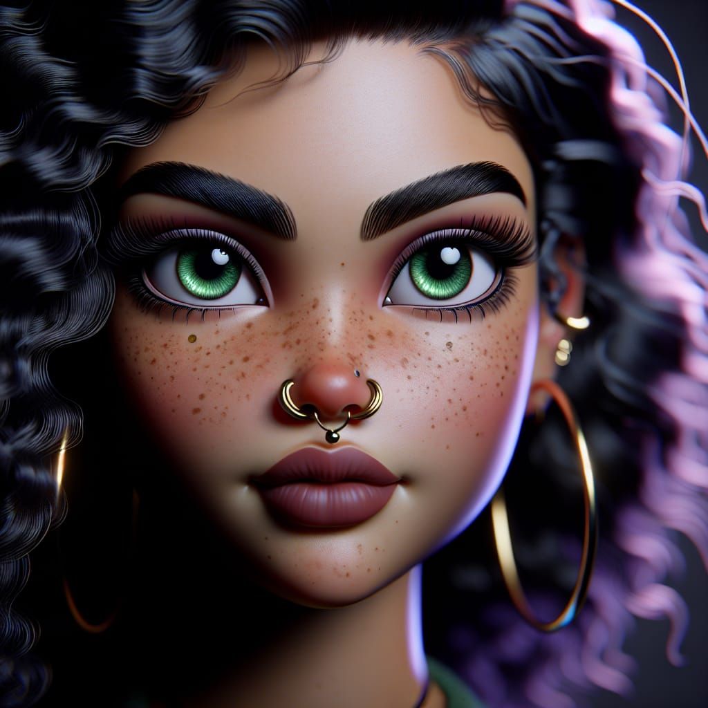 Curvy Baddie Doll with Green Eyes and Freckles