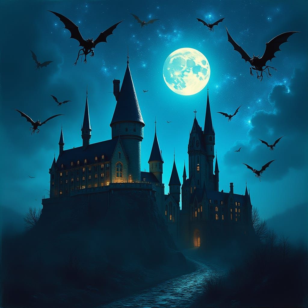 Mystical Hogwarts Castle Under Siege by Dark Winged Creature...