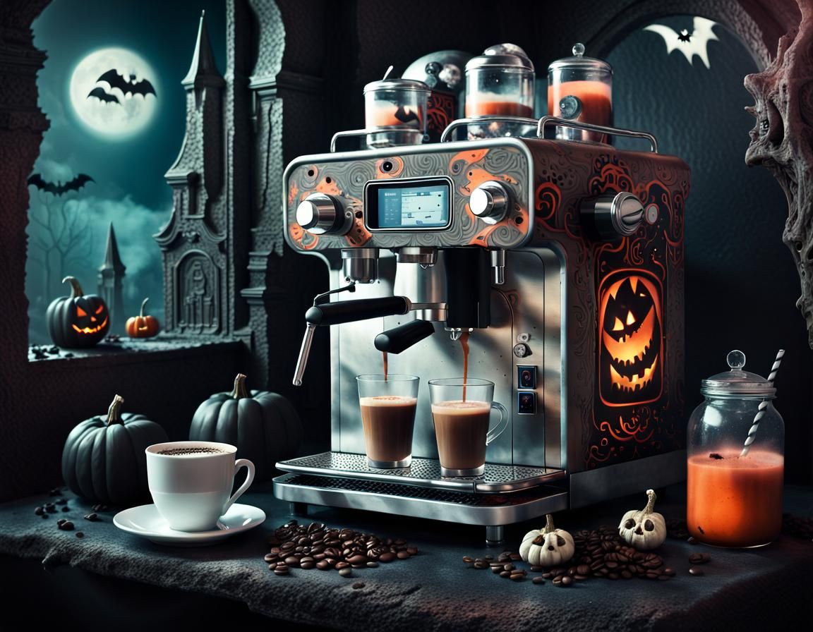 Creepy Halloween Coffee Machine in Dreamscape Style