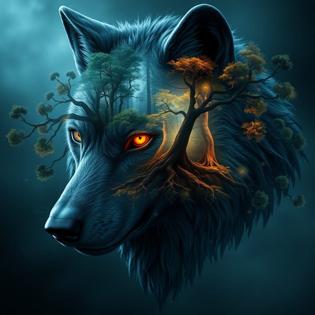Mystical Wolf Forest Landscape in Fantasy Art Style