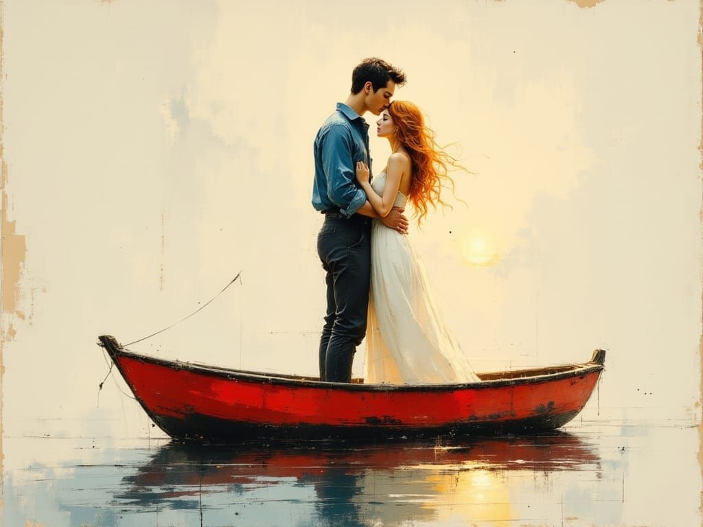 Romantic Sunset Sailboat Scene in Impressionist Style