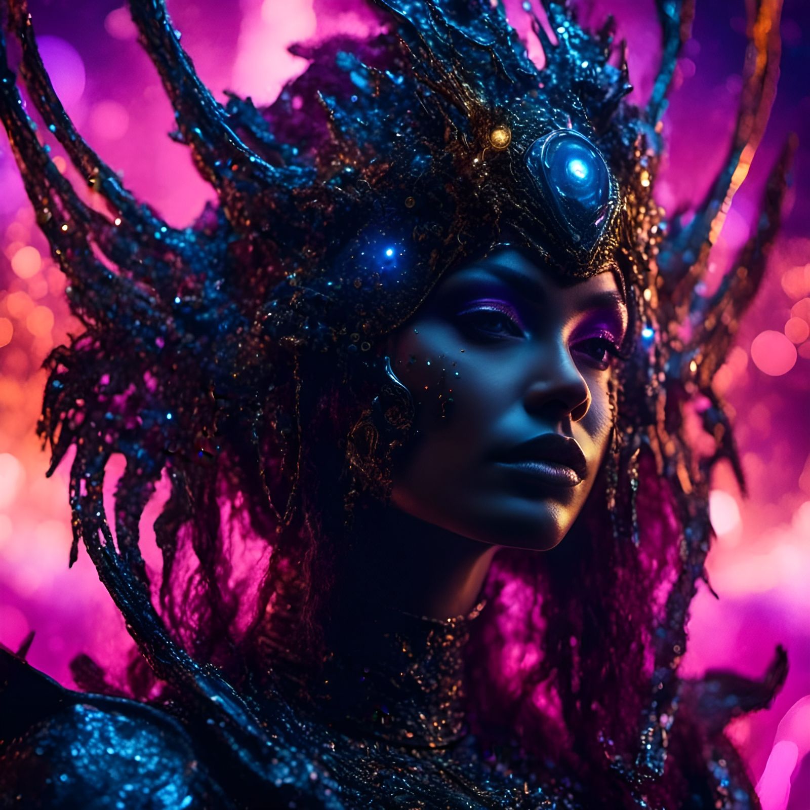 Cosmic Woman in Celestial Armor: Surreal Ultra-RTX Portrait