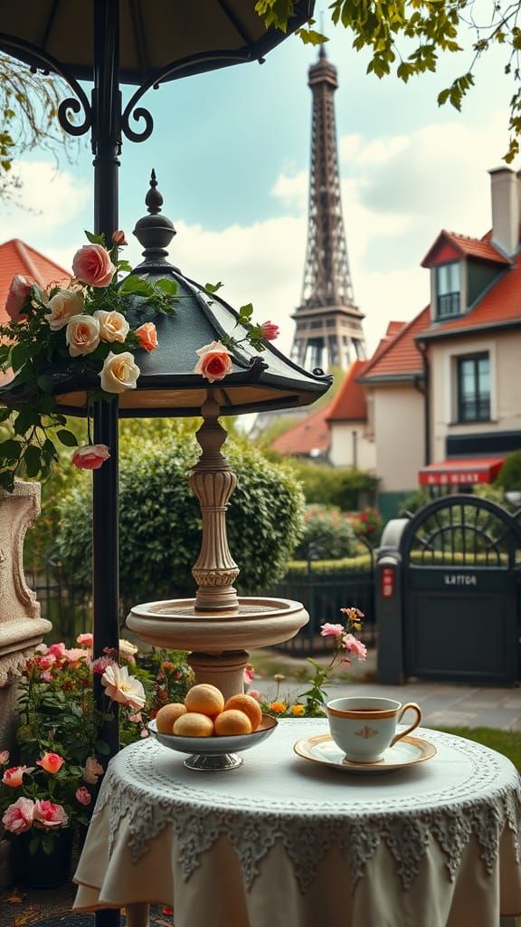 Elegant Woman in Parisian Garden Oasis