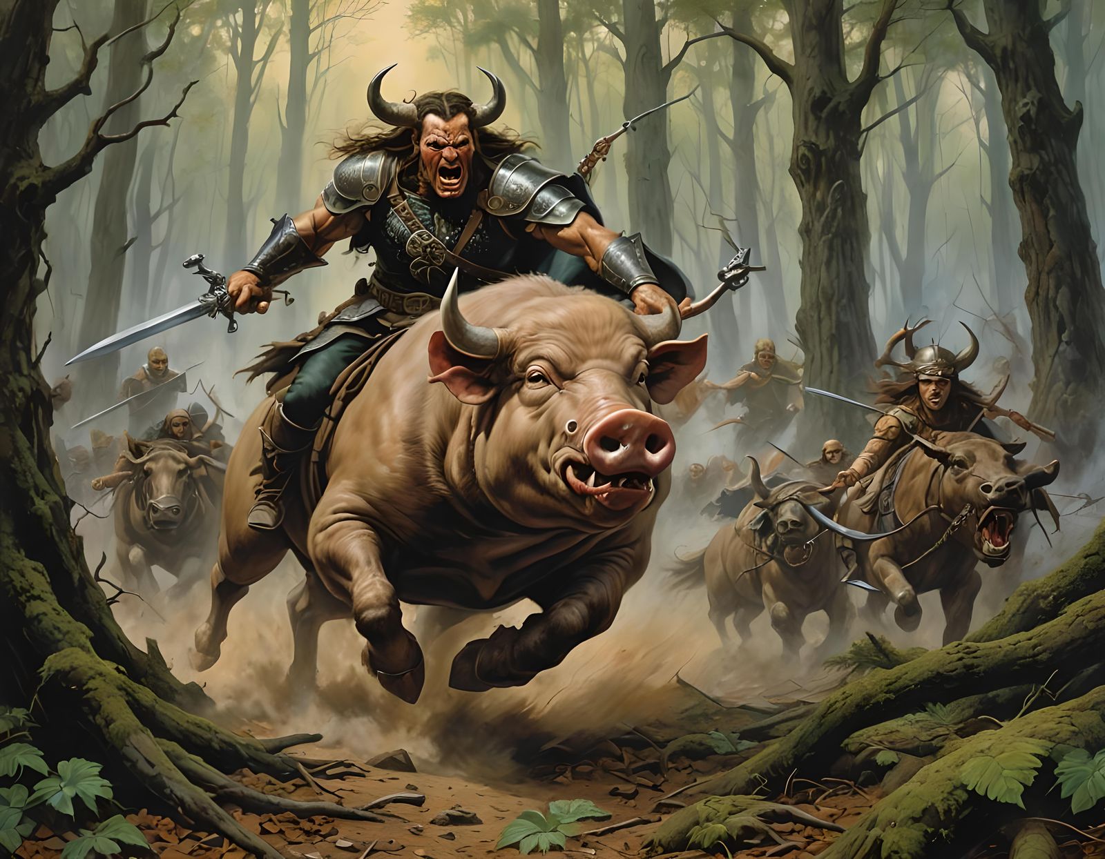 Celtic War Pig Charging: Heroic Fantasy Art