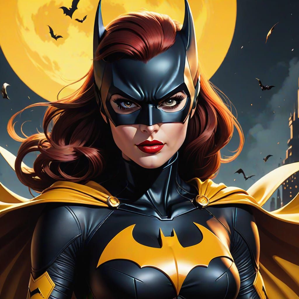 Dynamic Batgirl in Retro Comic Book Style