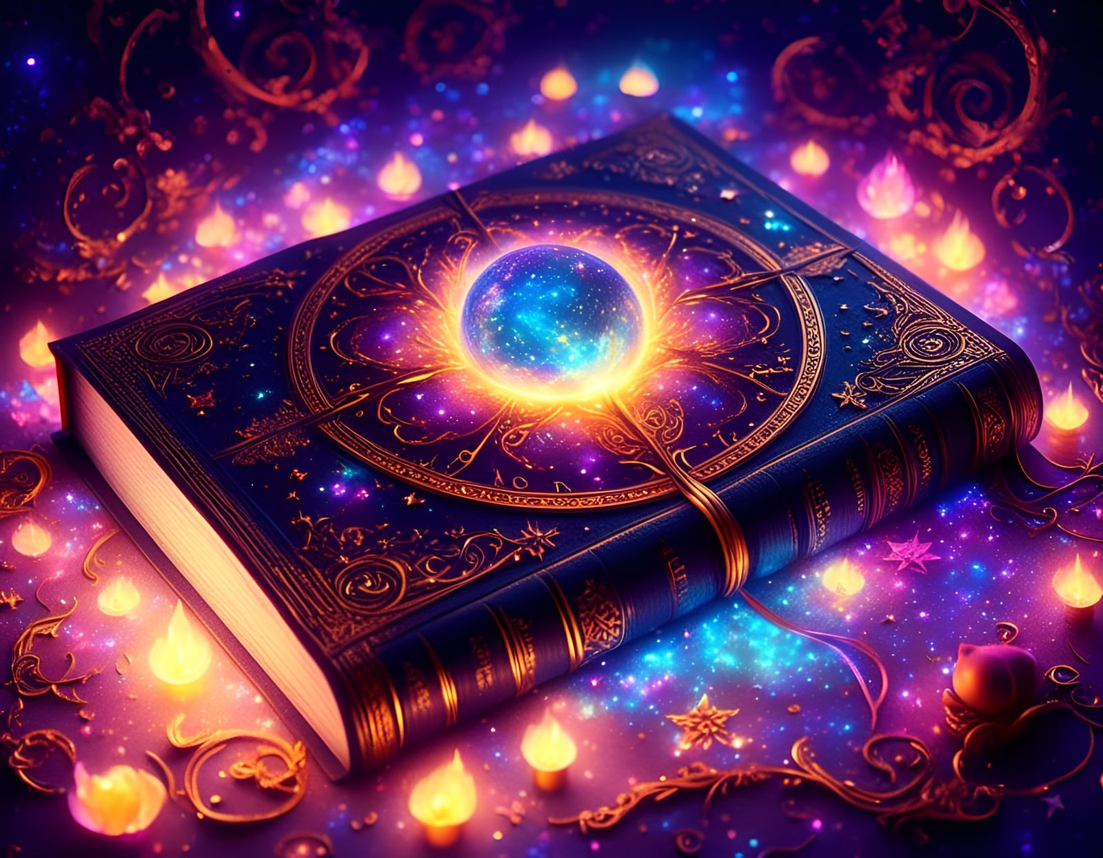 Galaxy Book with Bioluminescent Filigree Ornament Border