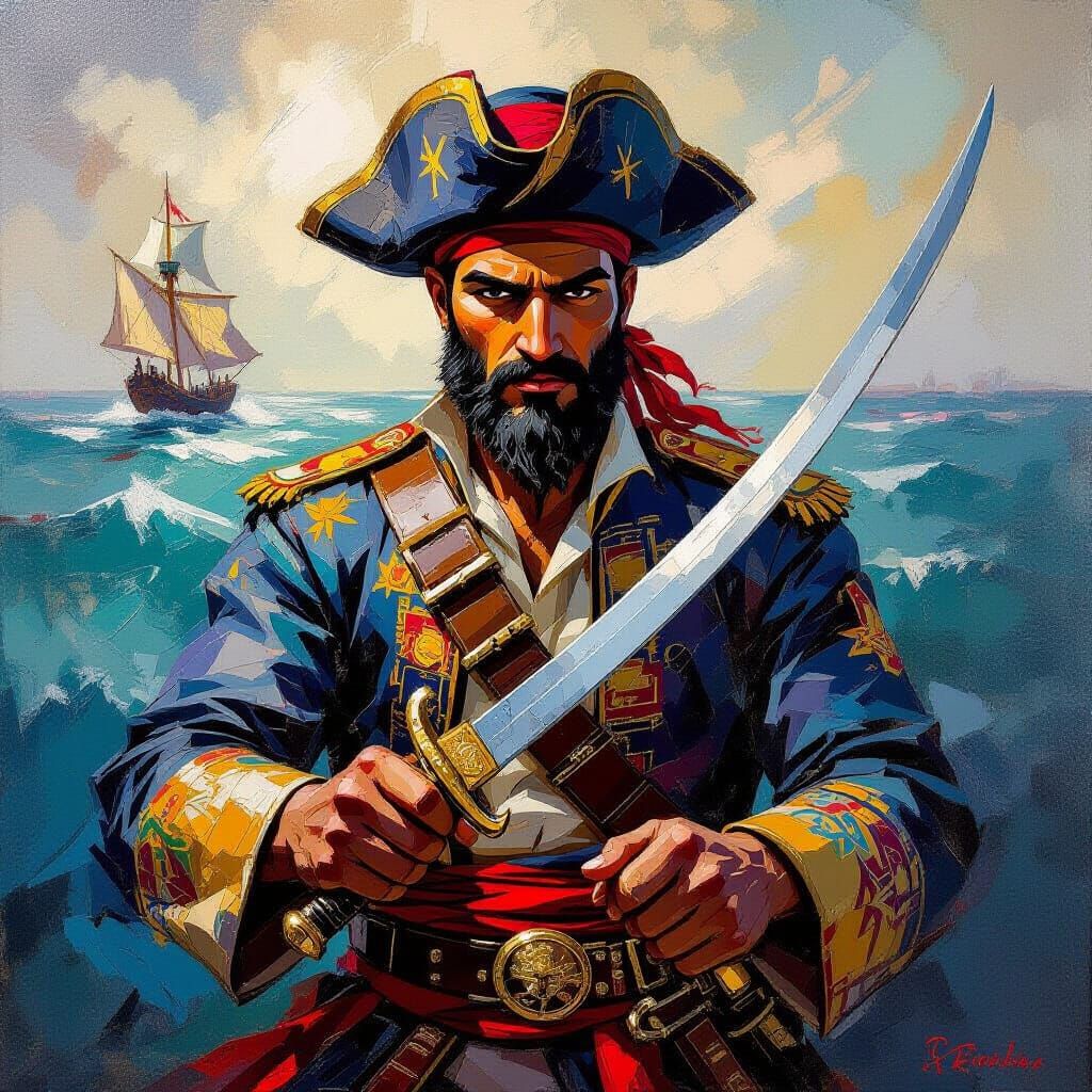 Muslim Prince Pirate Practicing Art in Futurism Style