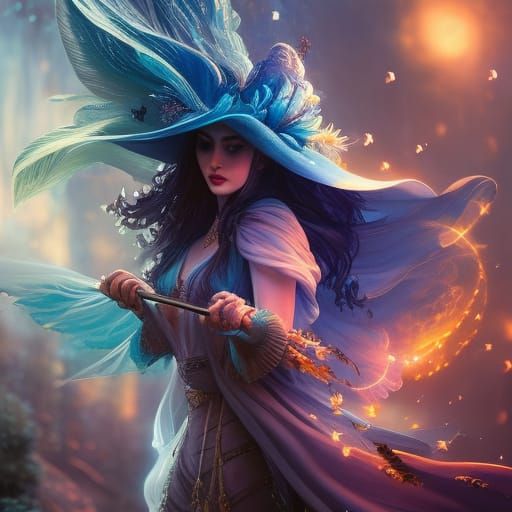 Ornate Water Witch Portrait in Watercolor Style