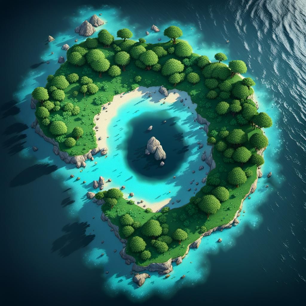 Aerial Old World Island Map: Detailed Matte Painting