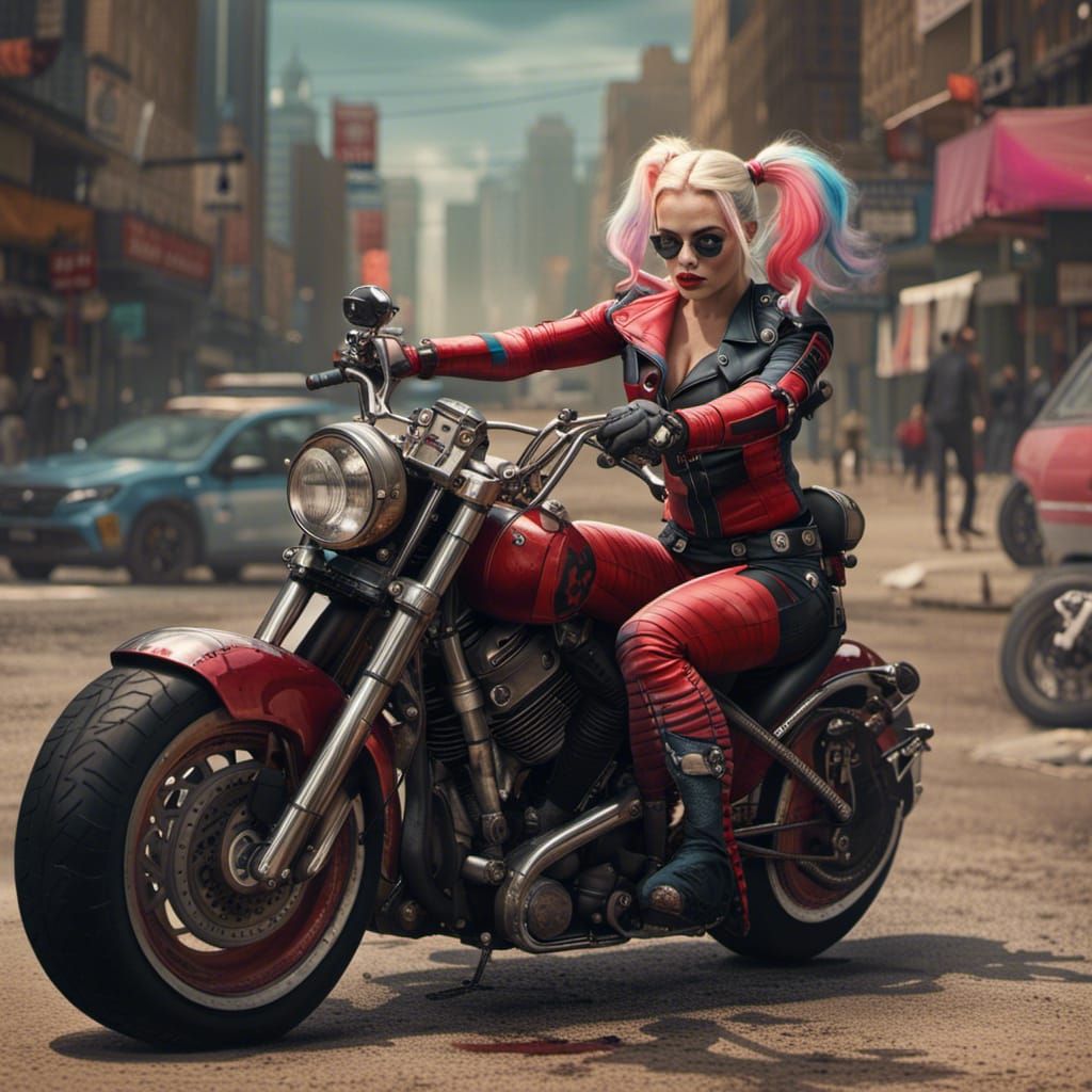 Harley Quinn Rides a Motorbike: Digital Masterpiece