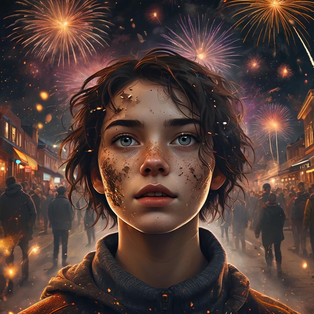 UK Autumn Evening Fireworks in Digital Art