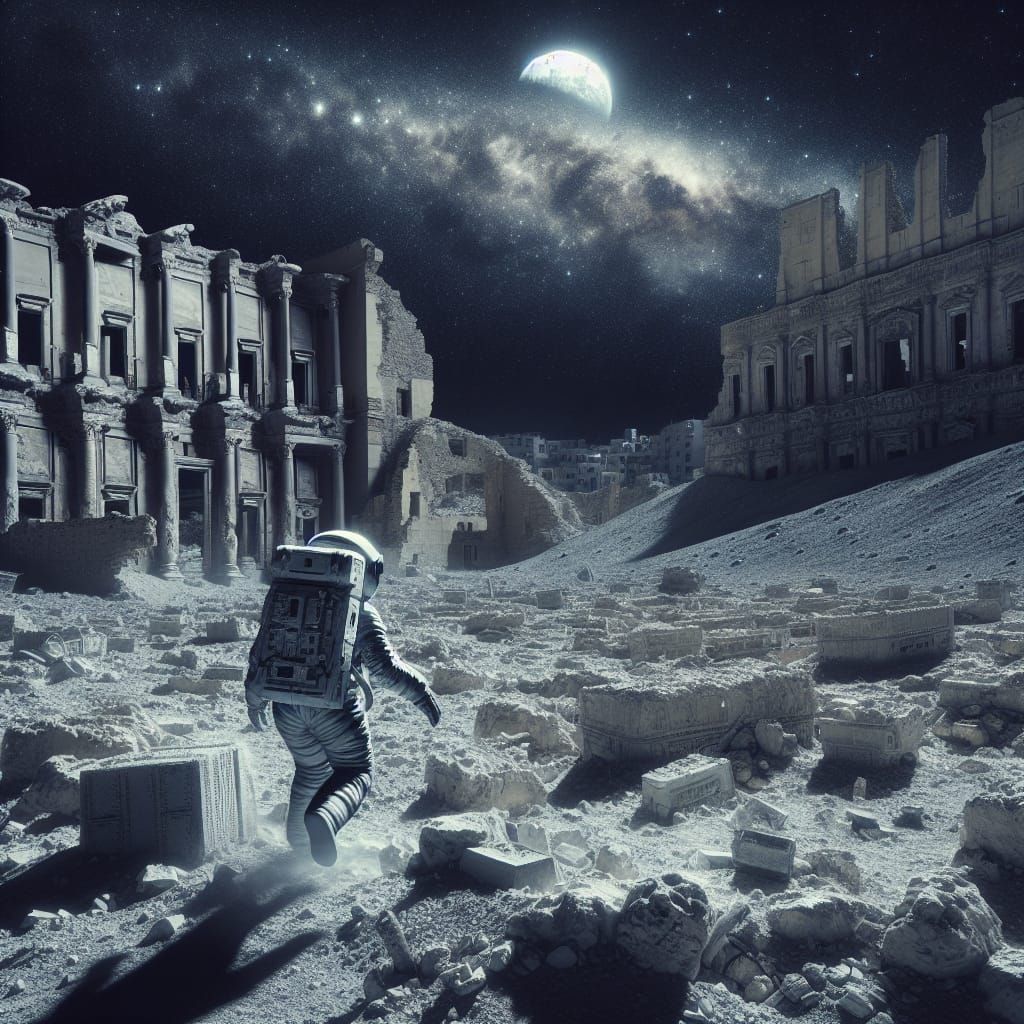 Astronaut Explores Ancient Lunar City Ruins