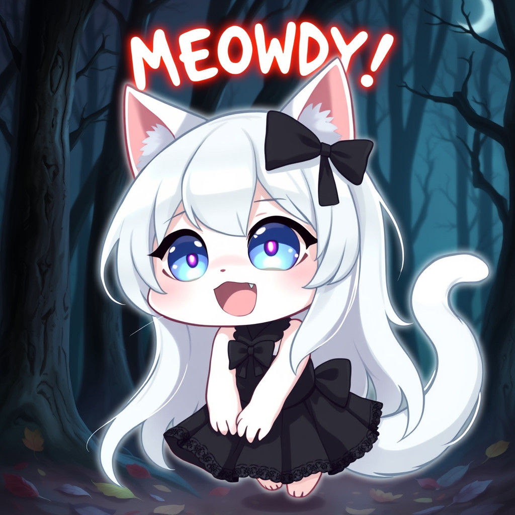 Adorable Anime Catgirl Ghost in Haunted Woods