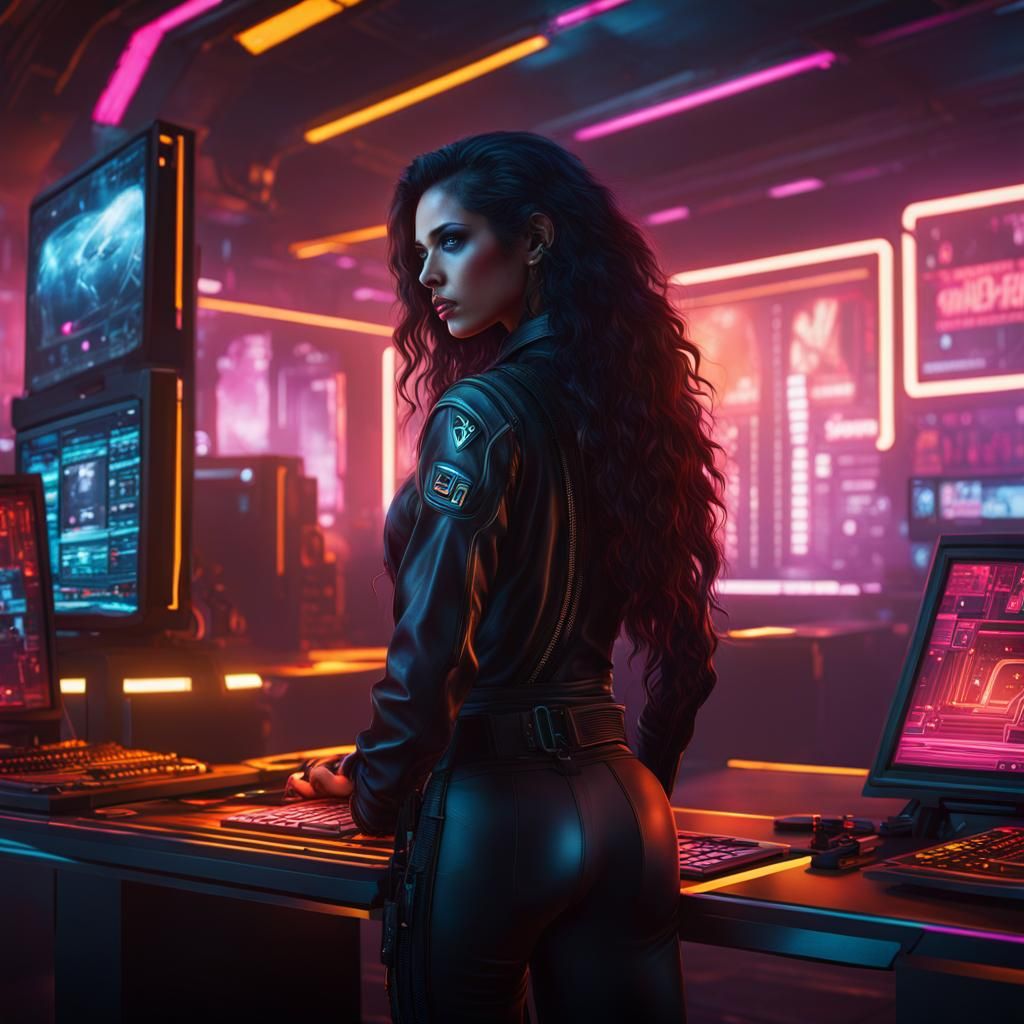 Gothpunk Woman in Cyberpunk DataMist