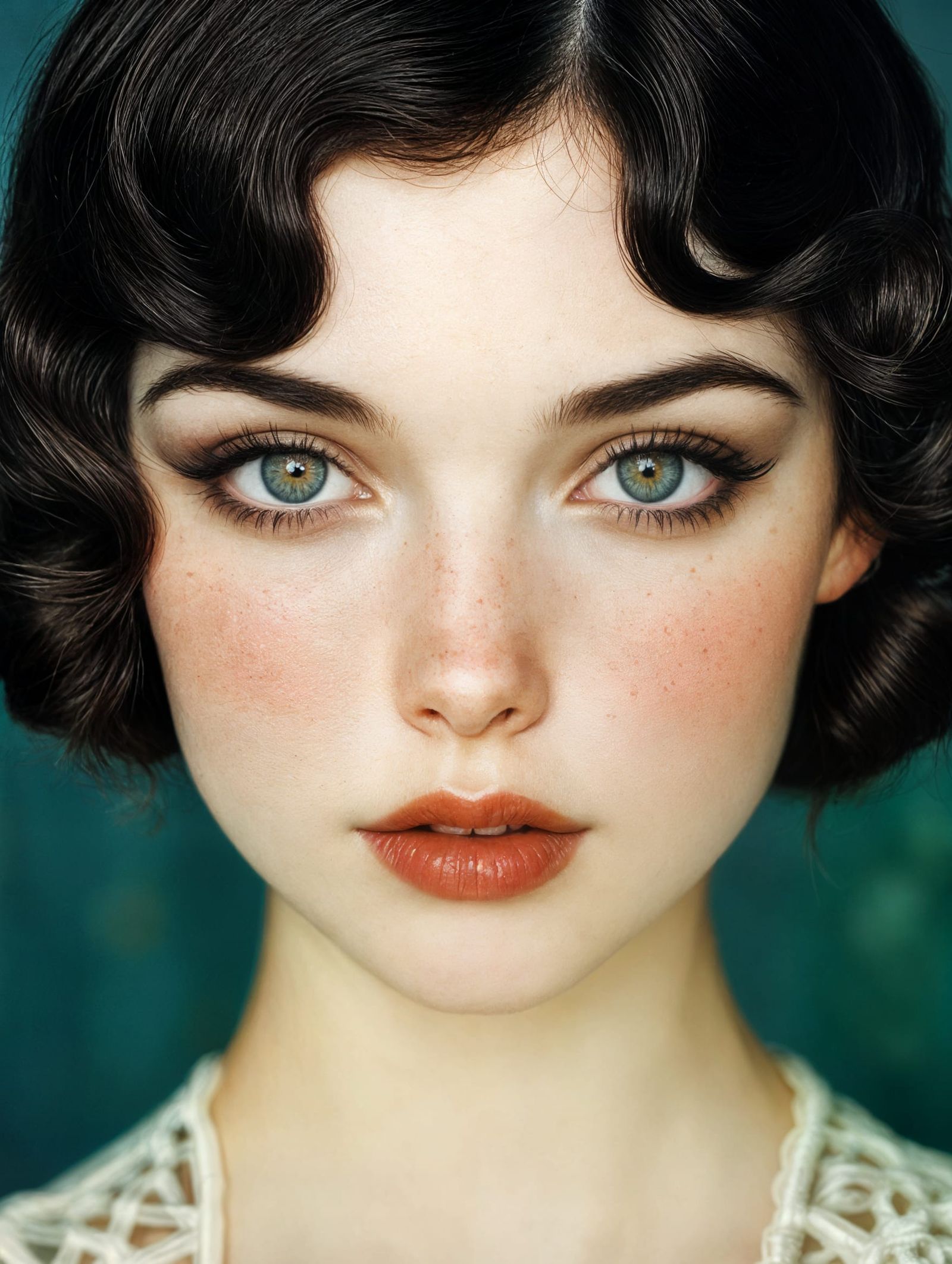 Confident Vintage Brunette Woman in Art Deco Style