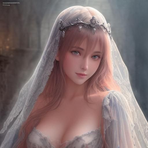 Medieval Beauty in Castle, Detailed Watercolor Art