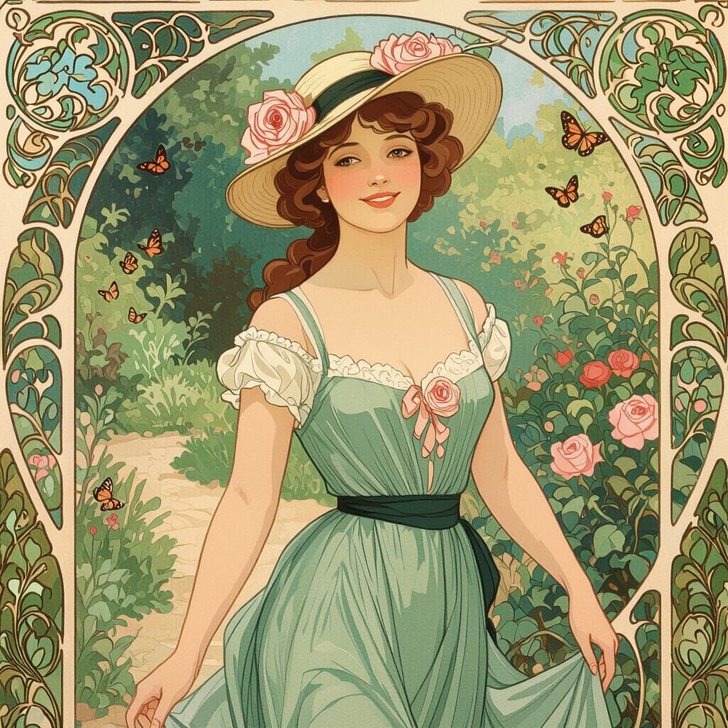 Elegant Woman in Garden: An Impressionistic Portrait