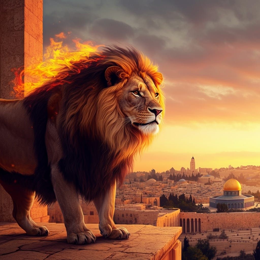Majestic Lion of Temple Mount Sunset